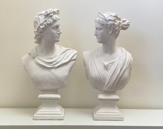 Apollo and Diana Bust Sculptures – Elegant Classical Plaster Art for Home