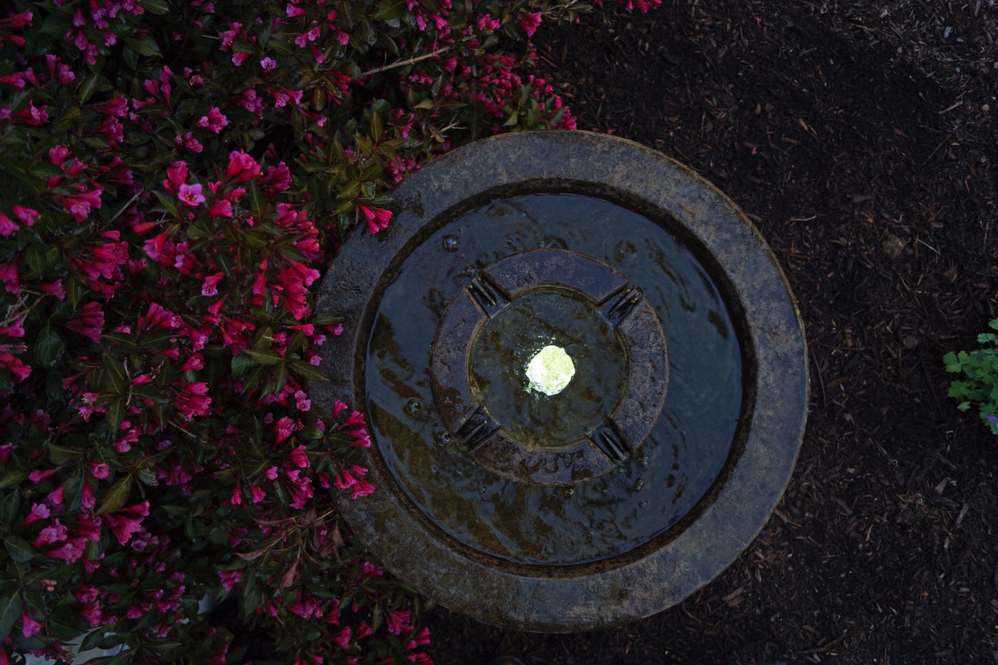 Top view of light Aquarius Garden Cement Fountain with Lighted