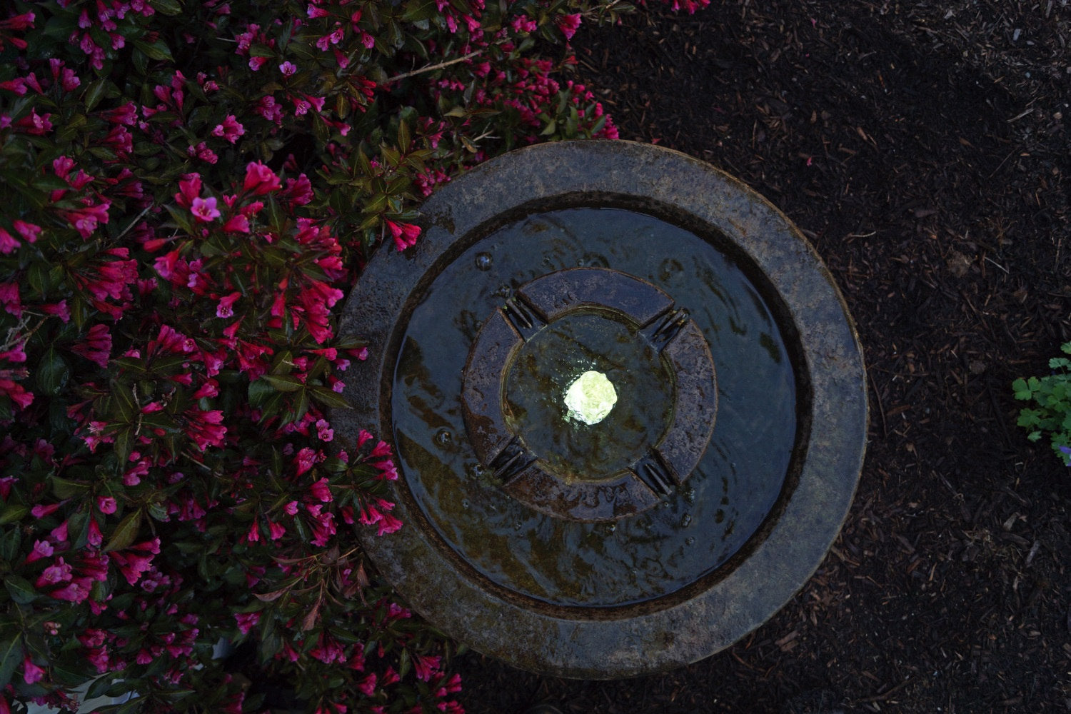 Top view of light Aquarius Garden Cement Fountain with Lighted
