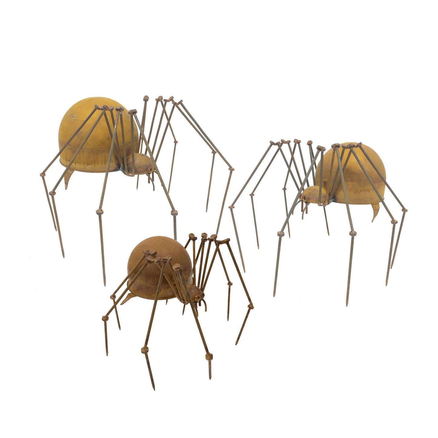 Industrial Arachnid Metal Spider Garden Sculpture Set of Three