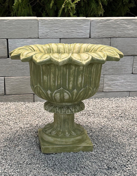 Architectural Petal Cast Stone Planter Blossom on the top of urn with pedestal
