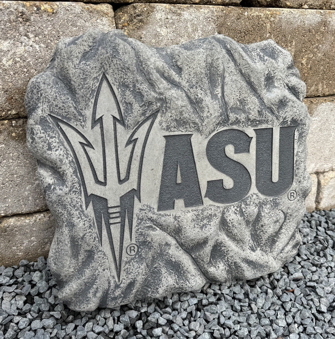 ASU pitchfork logo cast stone stepping stone Arizona State University