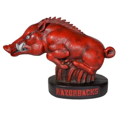 Red hog outdoor cast stone sculpture Arkansas Razorback college mascot statue
