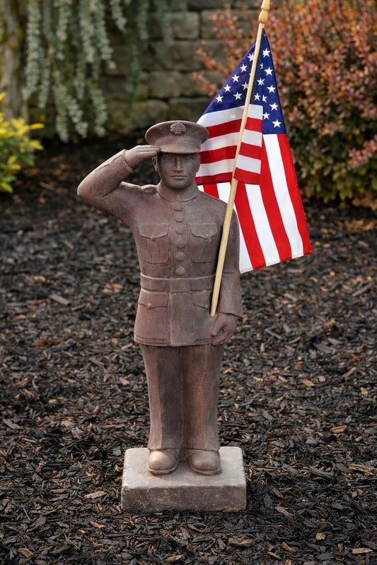 US Armed Forces Marines garden statue with American Flag made in the USA