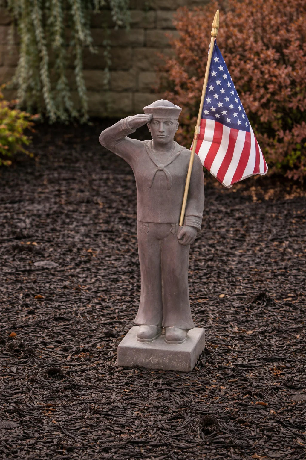 Armed Forces Navy Soldier Sculpture with American Flag Cement Statue