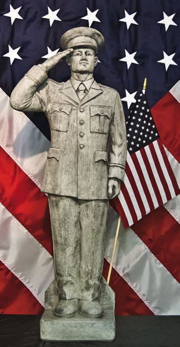 Army Soldier cast stone garden sculpture standing 30 inches high, made in America with color choices.