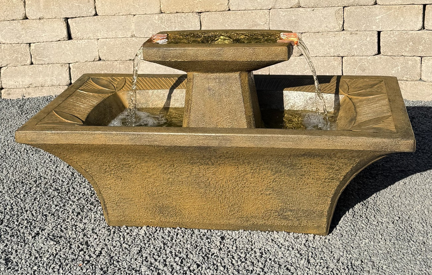 Art Deco Cement Fountain Rectangular & Light Kit Garden Decorative sculptural