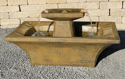Art Deco Cement Fountain Rectangular & Light Kit Garden Decorative sculptural