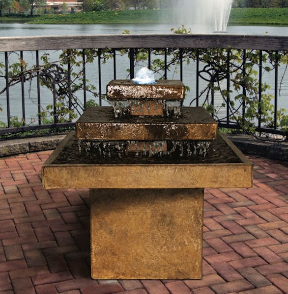 Aspen Square Fountain with Light Modern Shimmering Sculpture Bubbling