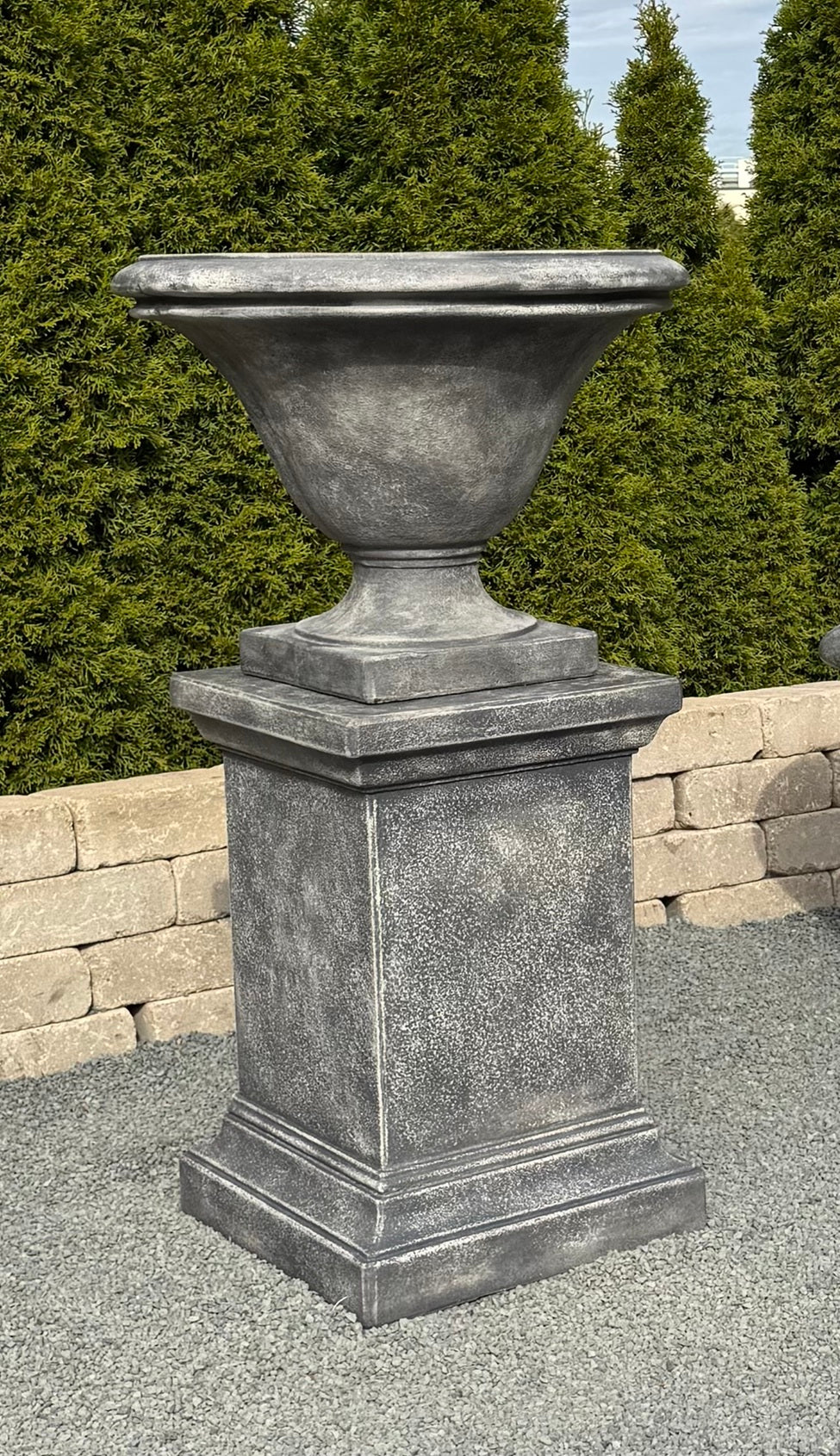 Avanti smaller planter low profile garden urn cast stone bowl shown with optional pedestal matching