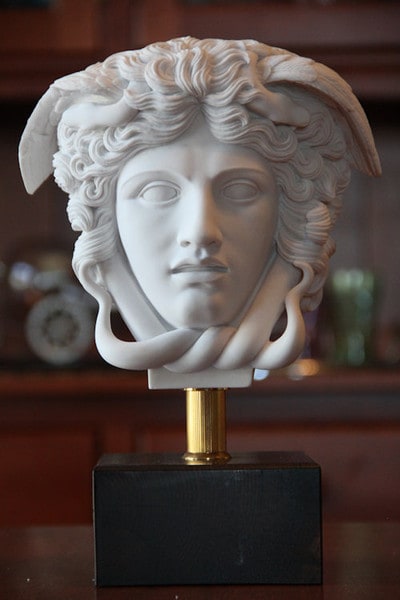 Head Of Medusa Bust Marble Sculpture Versace Logo Statue Unique