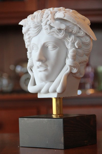 Head Of Medusa Bust Marble Sculpture on museum wood base statue