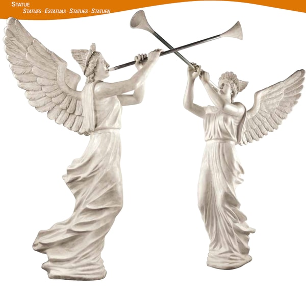 Carrara Marble 8' Tall Angel with Trumpet Made in Italy Sculpture
