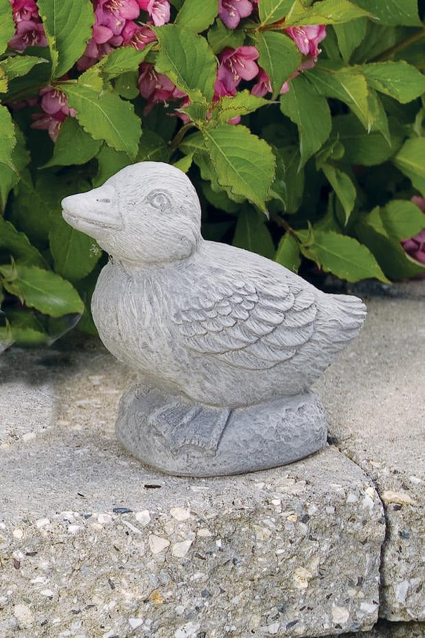 Baby duck chick garden sculpture with detailed feathers cast stone accent statue