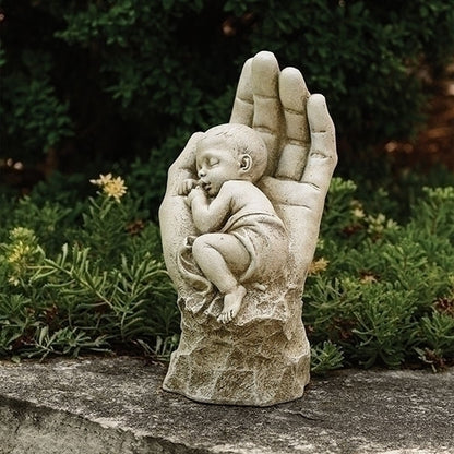 In the Palm of His Hand Baby Sleeping Statue memorial loss of child sculpture