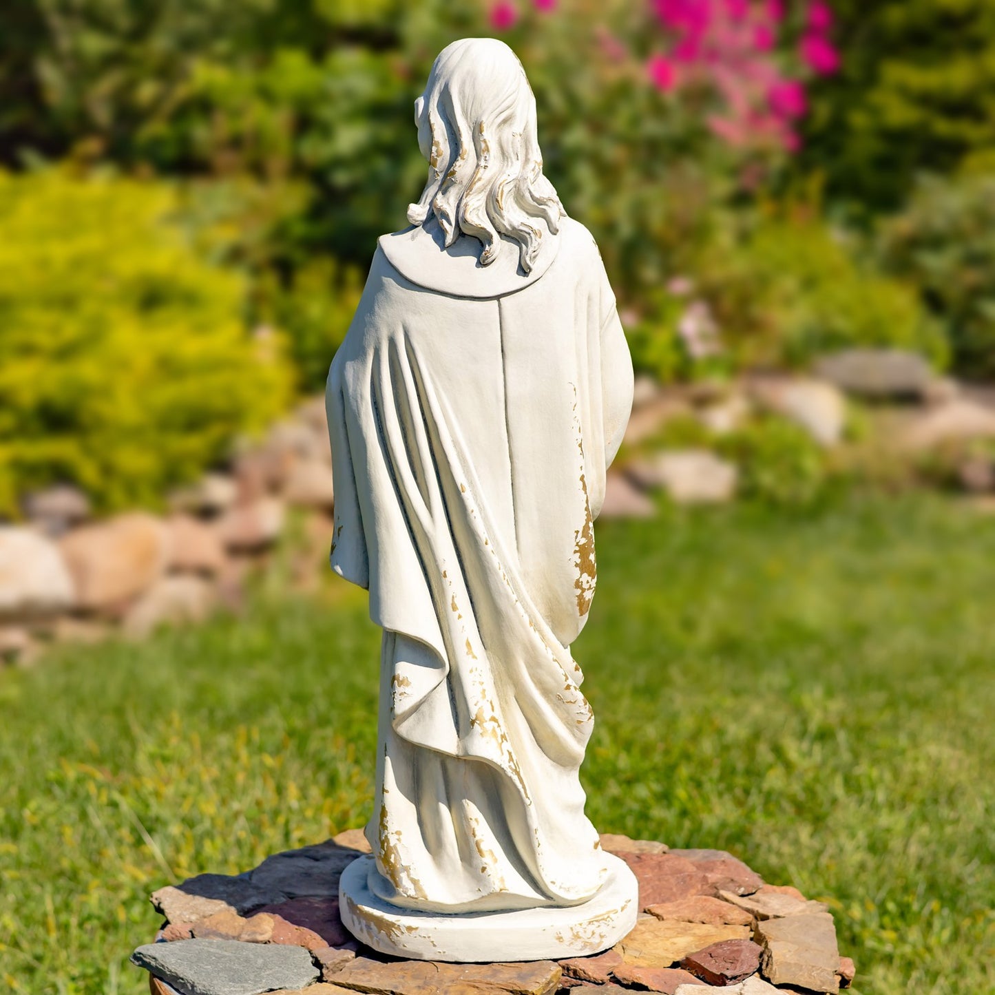 Tall Jesus with Sacred Heart Statue Garden sculpture back view