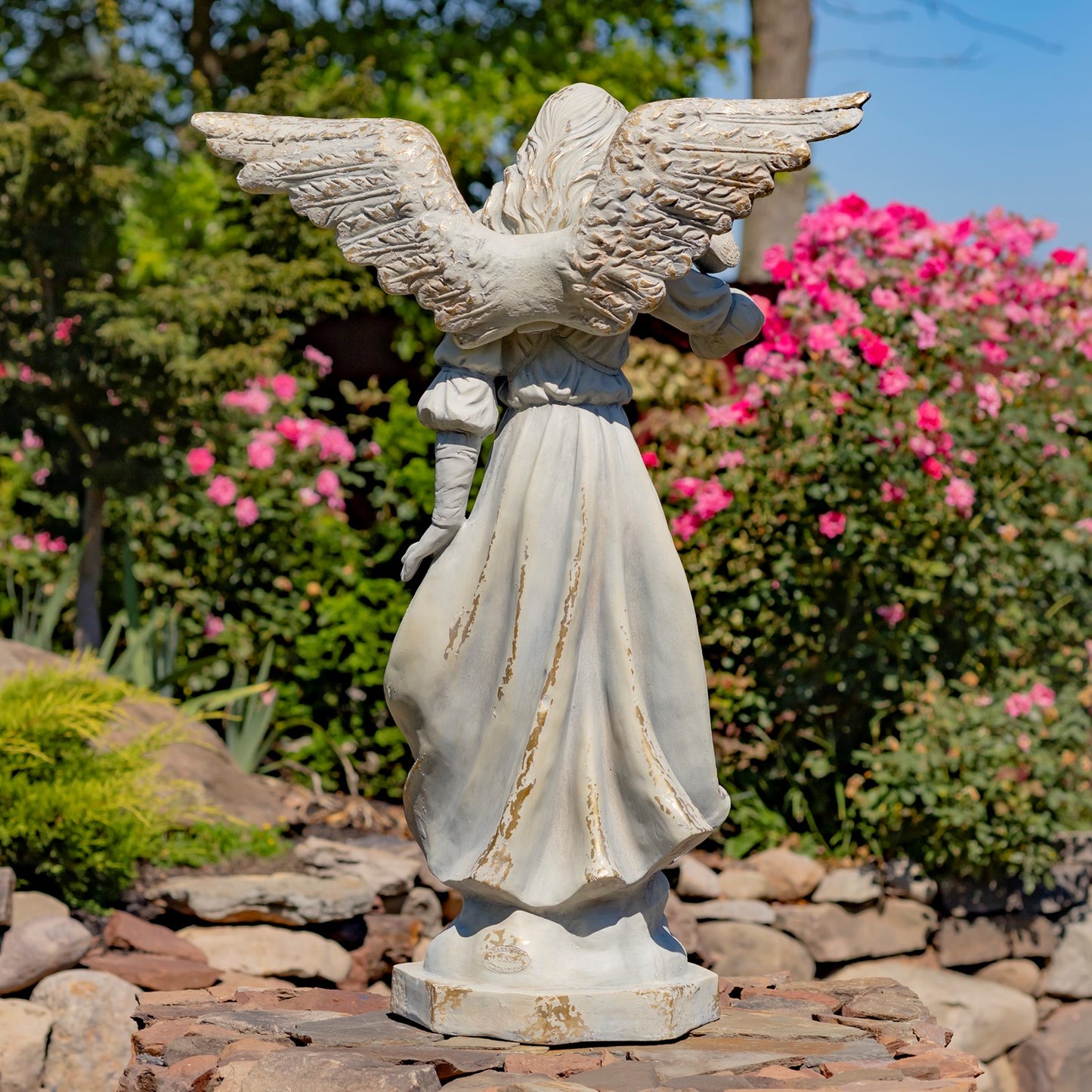 Graceful Guardian Angel Sculpture Back View of statue