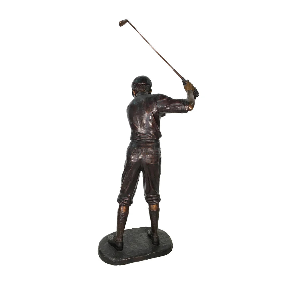 Precision Fairway Golfer Bronze Sculpture back view of statue and golf club