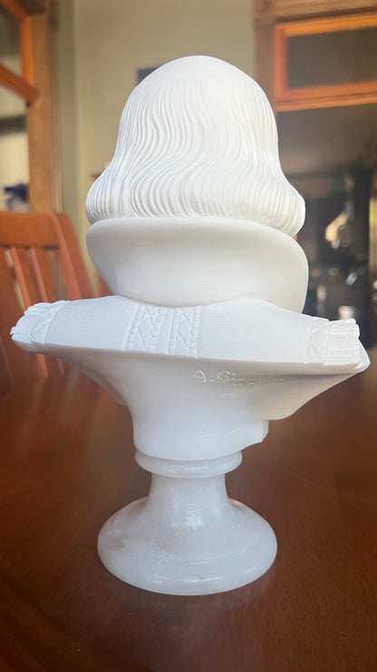 Back view of Italian William Shakespeare bust featuring the A. Giannelli artist signature.