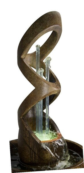 Contemporary Balancing Rings Fountain Clear Piping Flowing Spilling Art