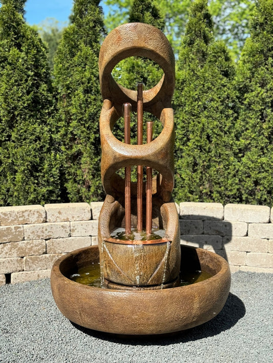 balancing rings modern fountain with copper pipes contemporary circular rings