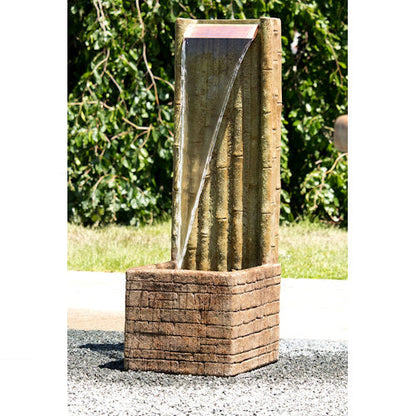 Bamboo Tropical Asian Wall Fountain Copper Spill way Cascading Lighted