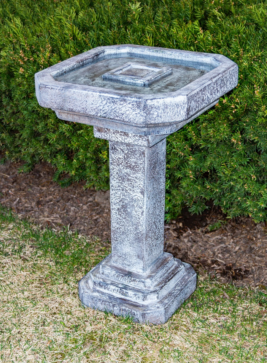 Bancroft Cast Stone Birdbath Garden Accent Square styling and unique shaped
