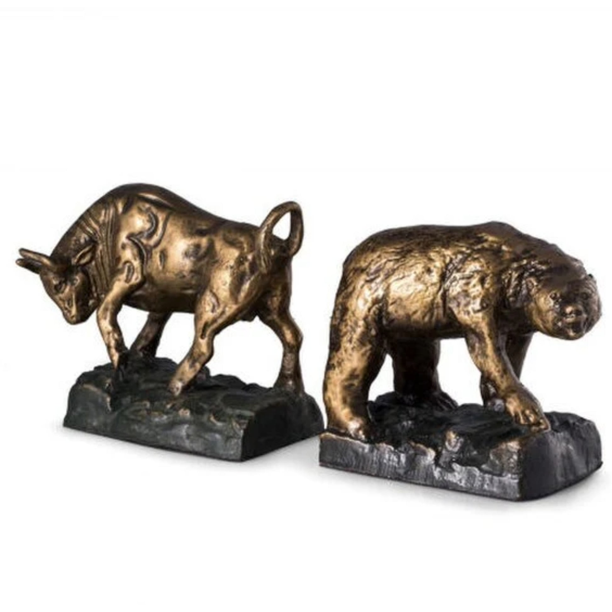 Bear Bull Bookends Bronze facing opposite each other 
