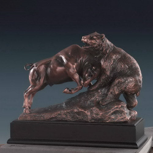 Bear and Bull In Fight Classic Statue 9.5" H