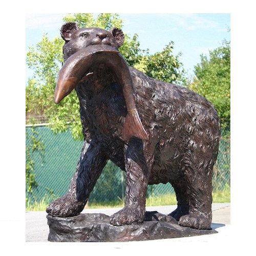 Bear With Fish Garden Sculpture Bronze