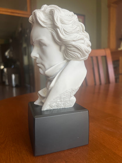 Ludwig van Beethoven alabaster bust sculpture black base Italy side view