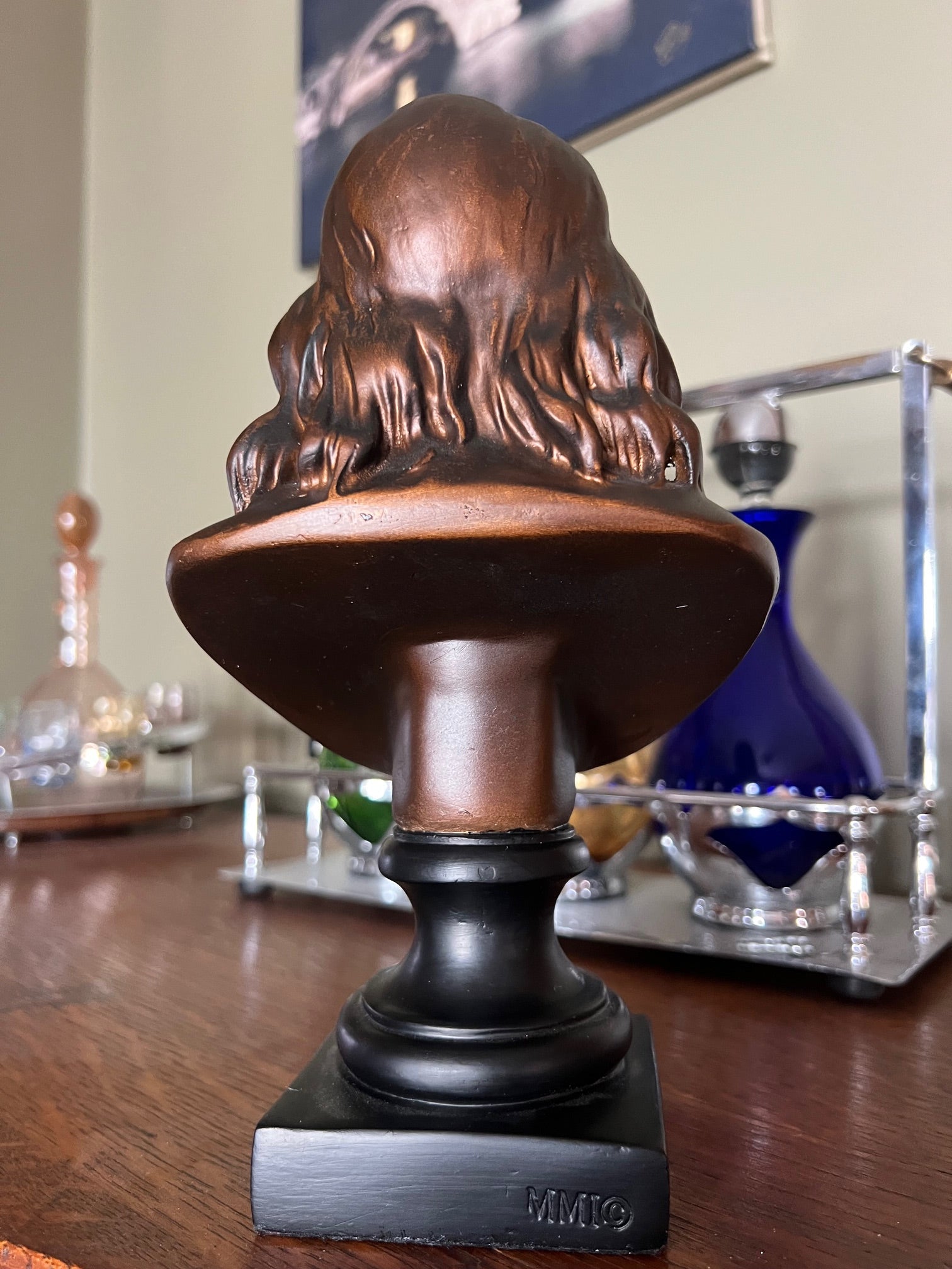 Back view Ben Franklin bust portrait sculpture 9 inch tall classic desk statue