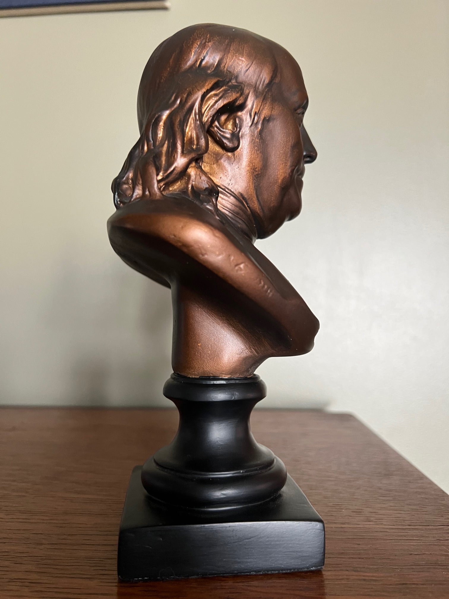 Ben Franklin founding father portrait bust with classical sculpted detail side view