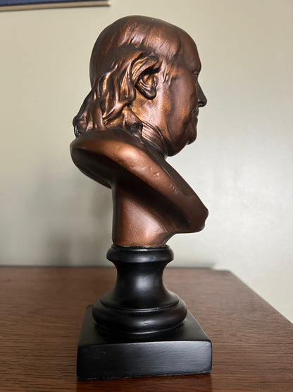 Ben Franklin founding father portrait bust with classical sculpted detail side view