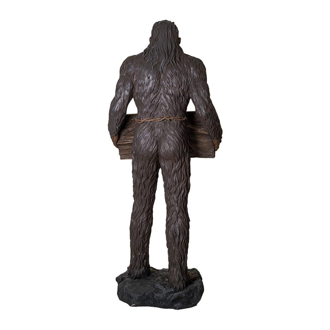 Back View of Sasquatch Statue Life Size Bigfoot Sculpture Holding Beware Sign