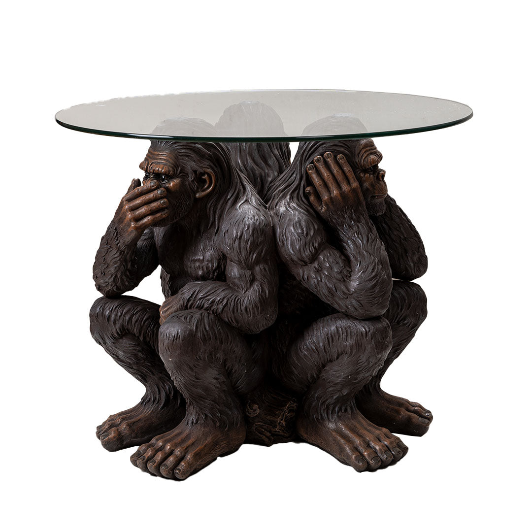 Sasquatch table base with glass top Bigfoot trio table resin sculpture