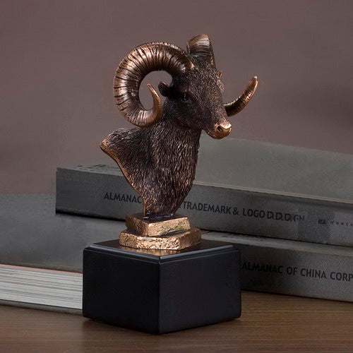 bighorn sheep bust plaque award statue wildlife portrait sculpture in bronze mounted on black base