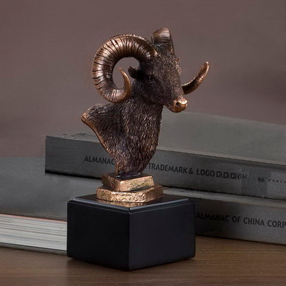 bighorn sheep bust plaque award statue wildlife portrait sculpture in bronze mounted on black base