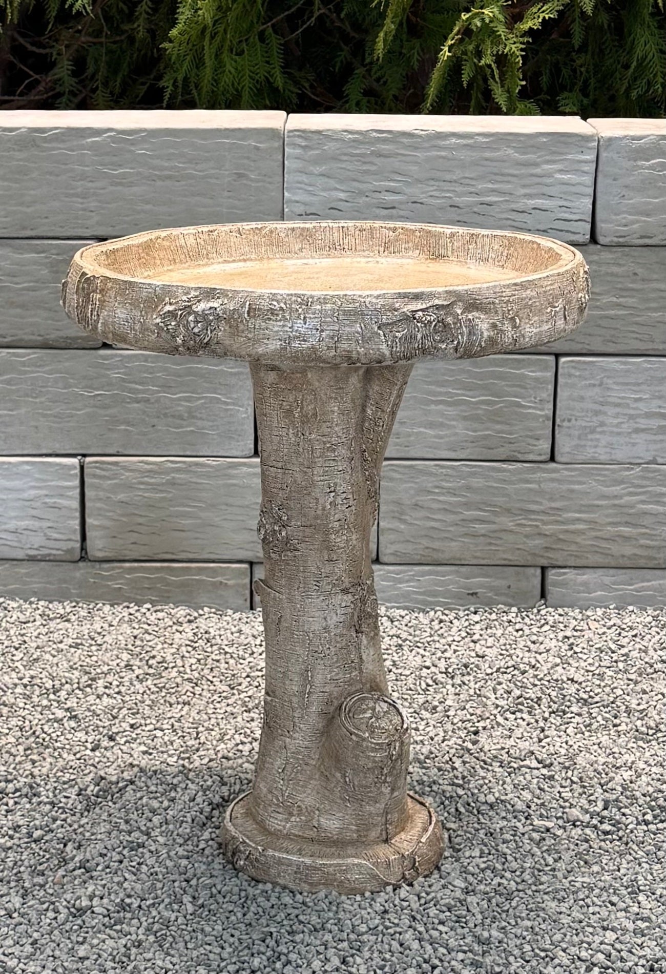 Birch bird bath cast stone garden sculpture by Henri Studios