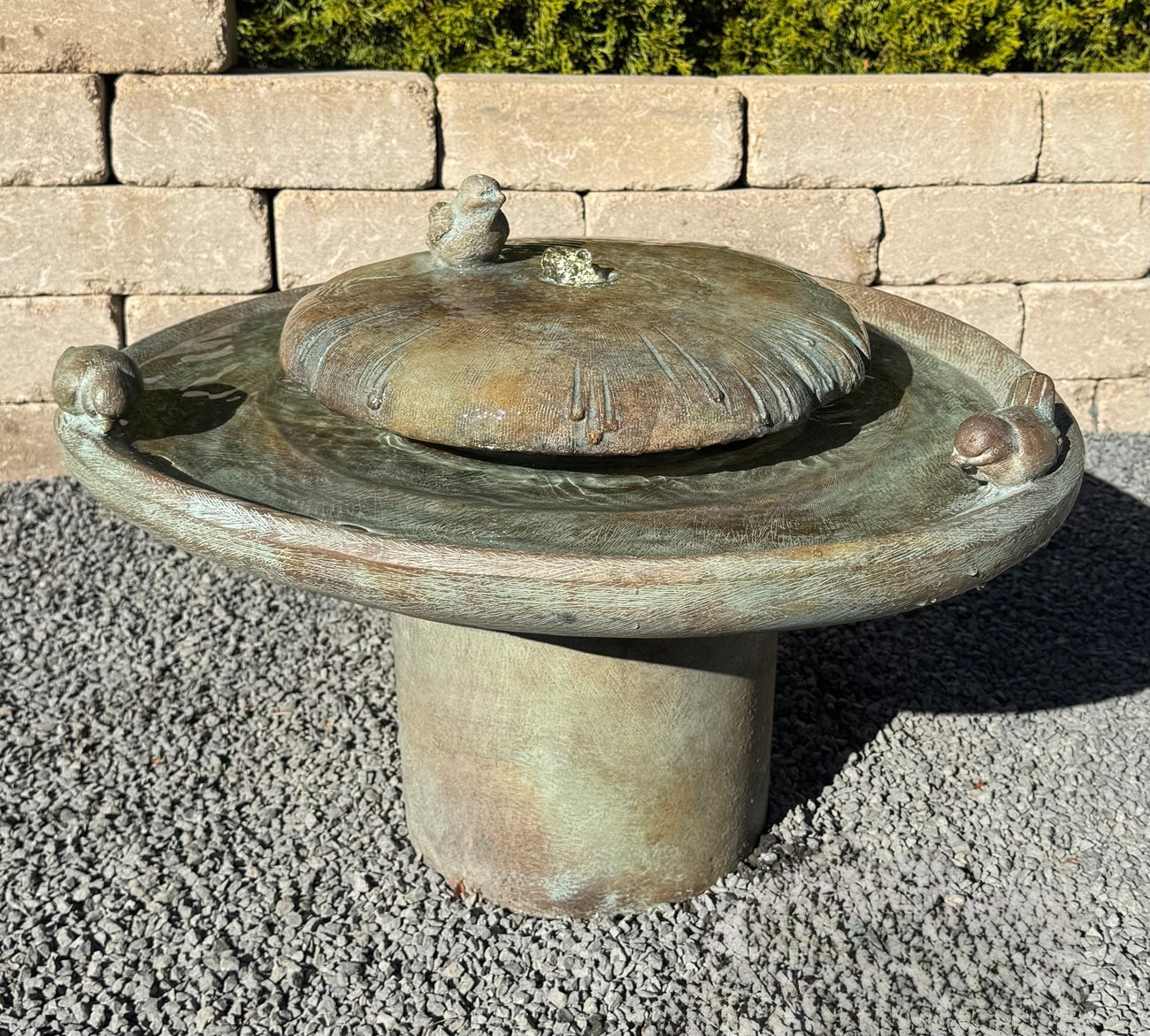 birds of a feather garden fountain with light cast stone