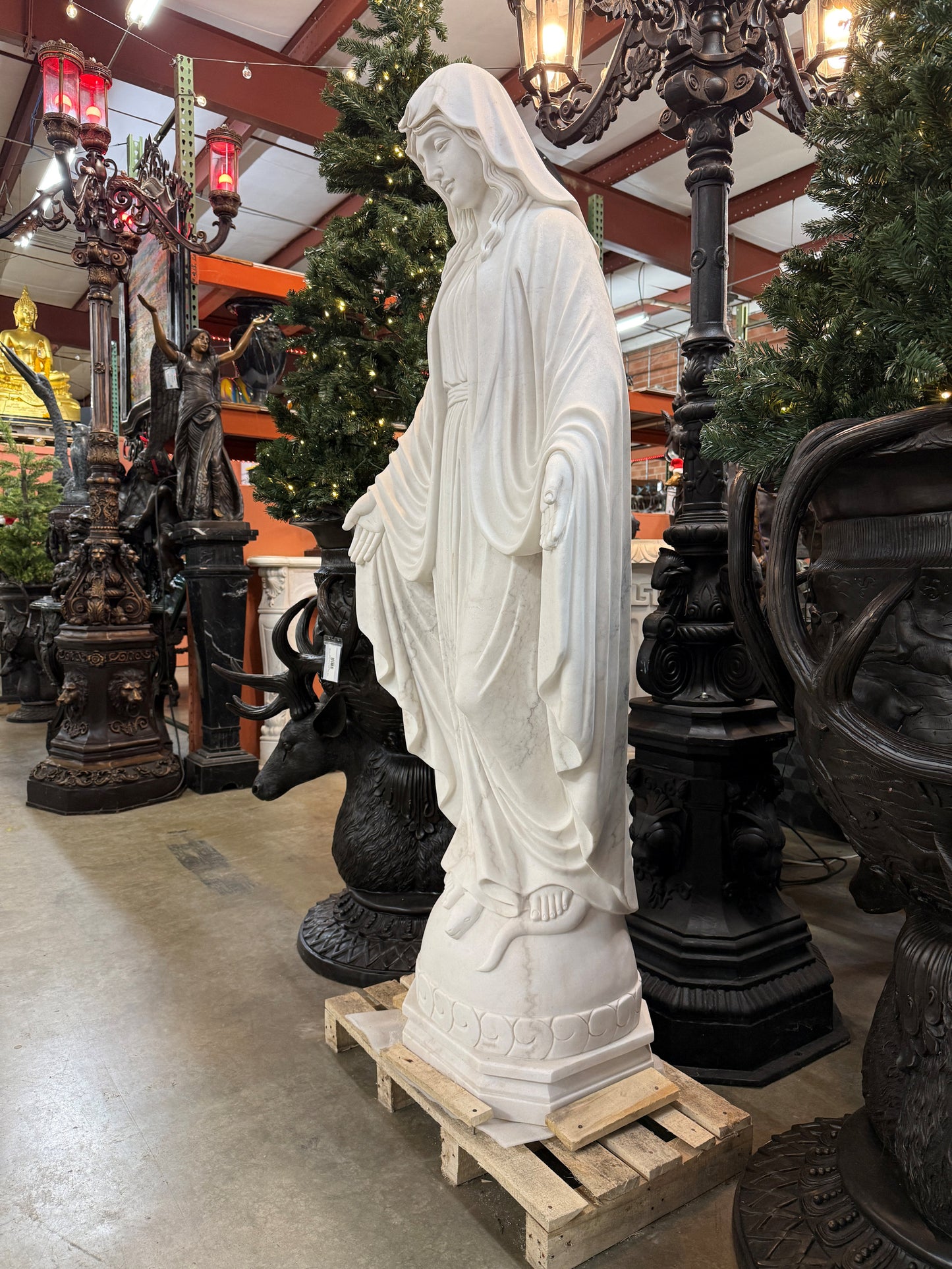 Madonna Blessed Mother Mary Life Size Marble Statue Carved by hand Catholic Garden Sculpture