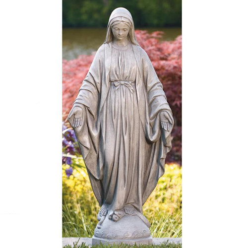 Large Blessed Mother Mary Garden Statue with arms outstretched cement sculpture