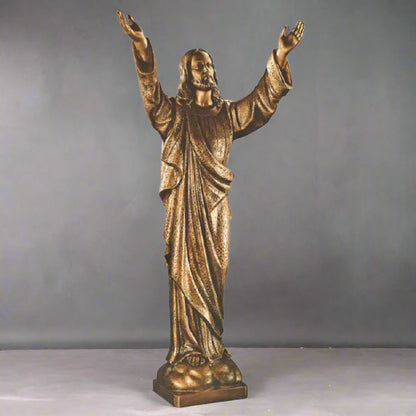44-inch Italian marble Blessing Jesus statue, perfect for religious memorials,  bronze finish on a white background.