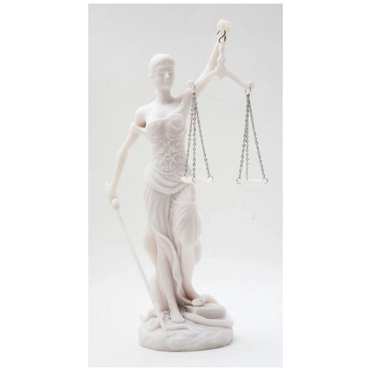 Blind Lady Justice White 12" High, white statue on a grey background