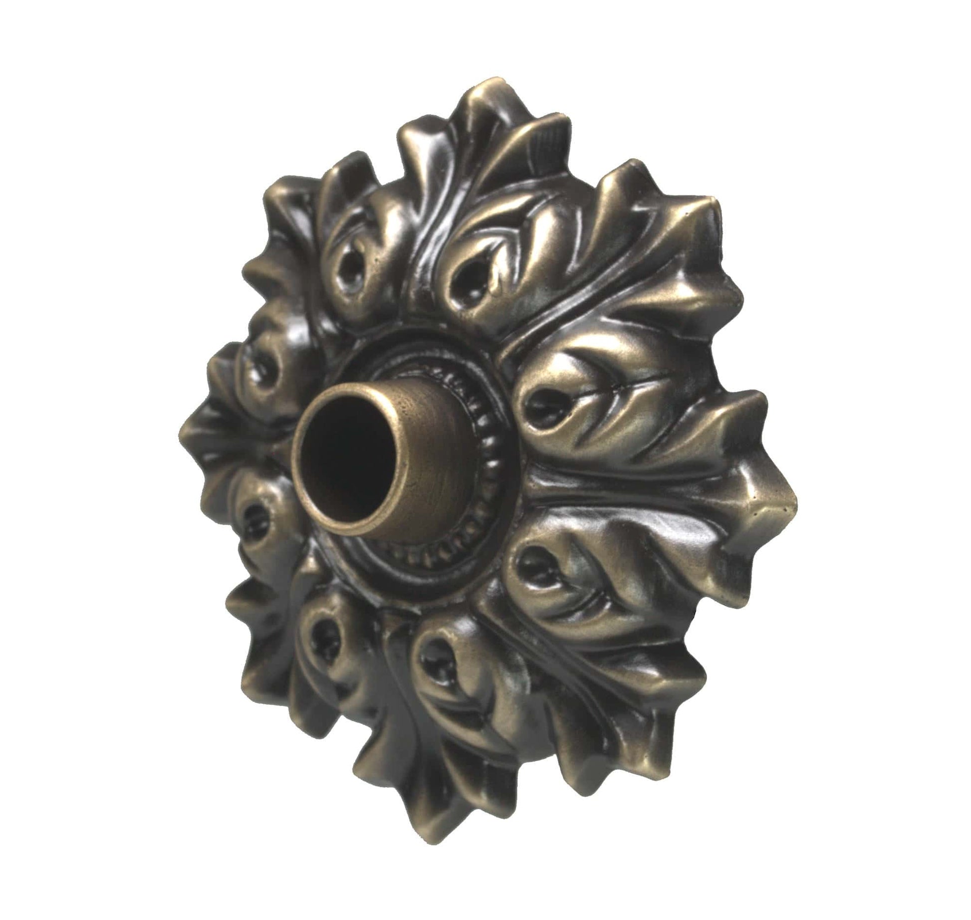 Decorative brass fitting on a white background water spout decorative emitter