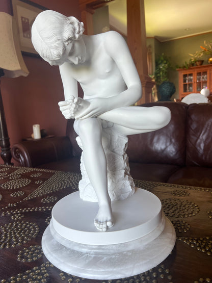 Boy Extracting Thorn Marble Spinario Statue 17.5" H