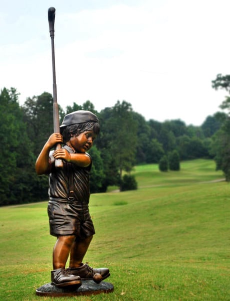 Boy Playing Golf Bronze Sculpture Swing Daddy Shoes Statue Quality