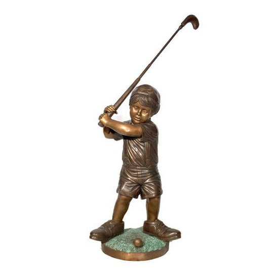 Boy Playing Golf Bronze Sculpture Fathers Shoes Large Golfing Statue