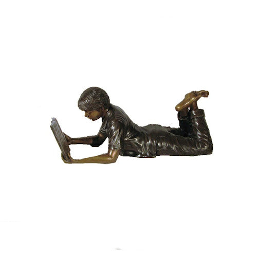 Life Size boy reading book garden statue sculpture lifelike bronze statuary