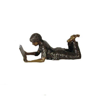 Life Size boy reading book garden statue sculpture lifelike bronze statuary